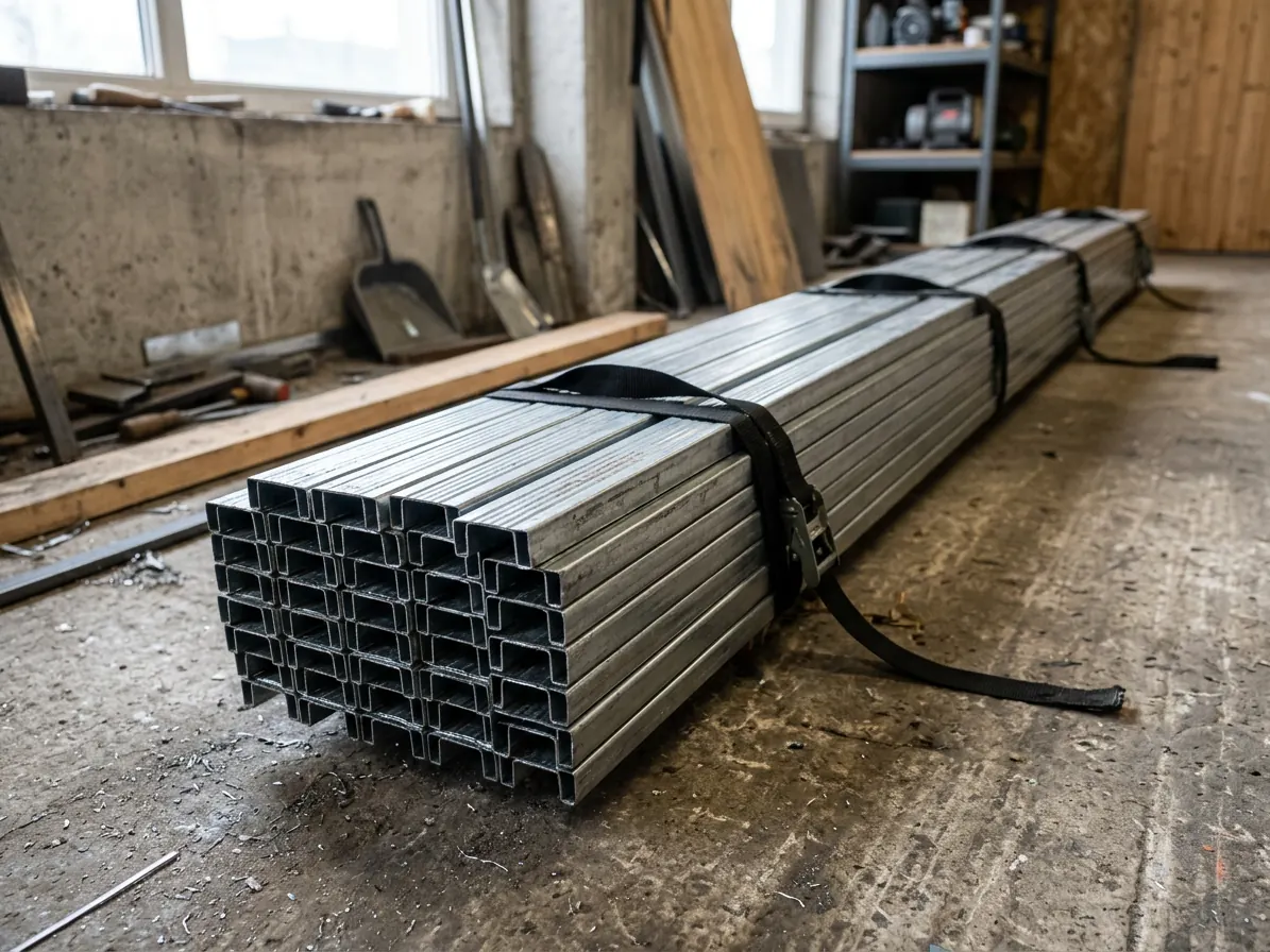 Bundle of galvanized steel furring channels