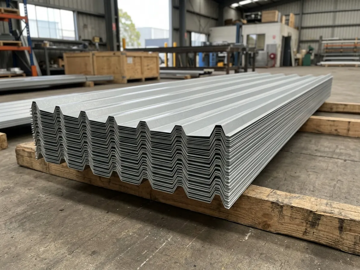 Stack of profiled steel roofing sheets